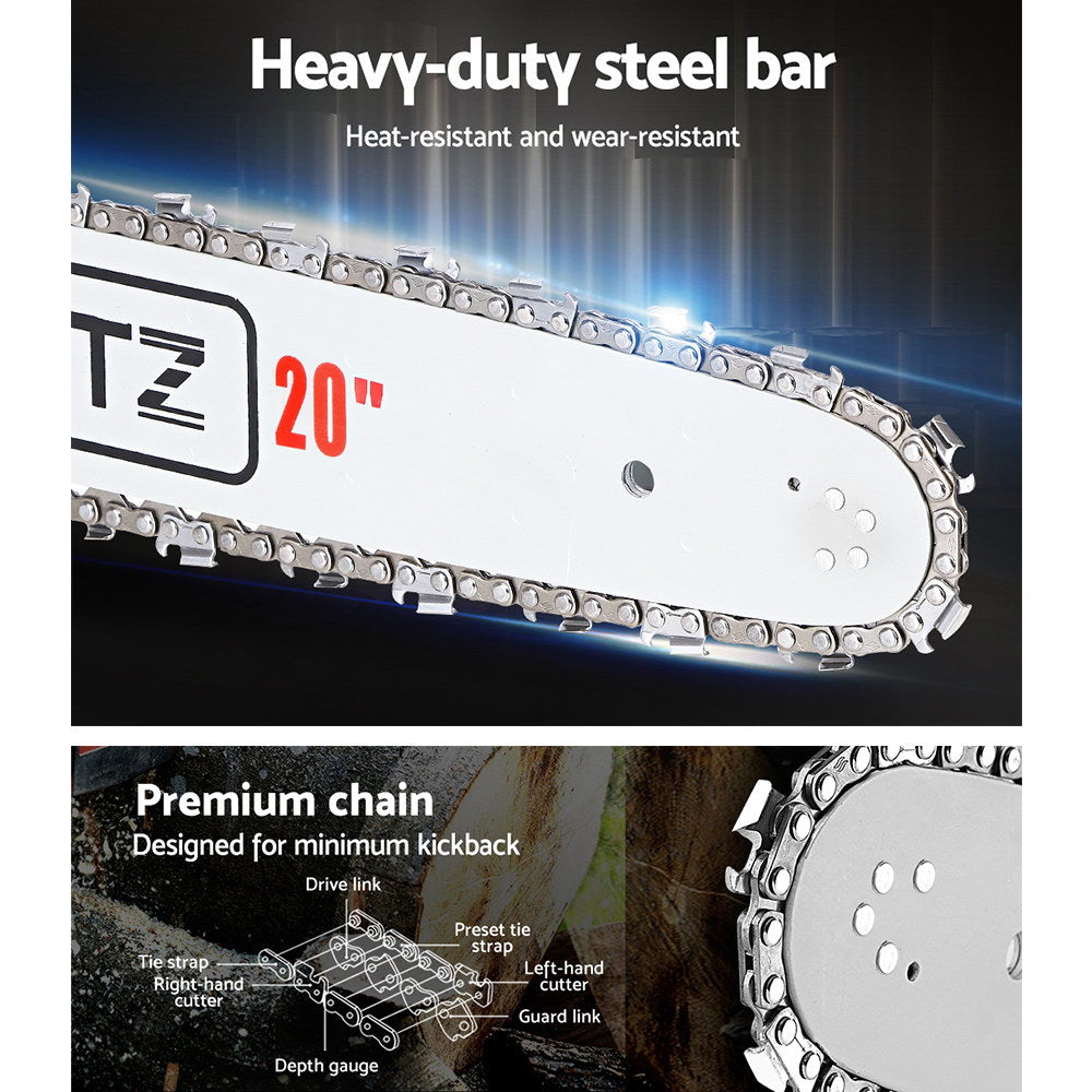 Giantz Chainsaw Petrol 58CC 20" Bar Commercial E-Start Pruning Chain Saw White CSAW-FT-20-RDWH