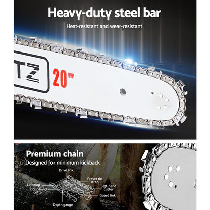 Giantz Chainsaw Petrol 58CC 20" Bar Commercial E-Start Pruning Chain Saw White CSAW-FT-20-RDWH
