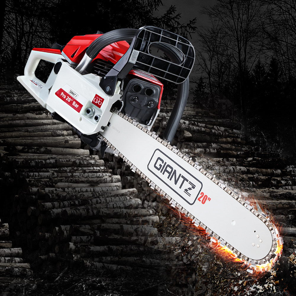 Giantz Chainsaw Petrol 58CC 20" Bar Commercial E-Start Pruning Chain Saw White CSAW-FT-20-RDWH