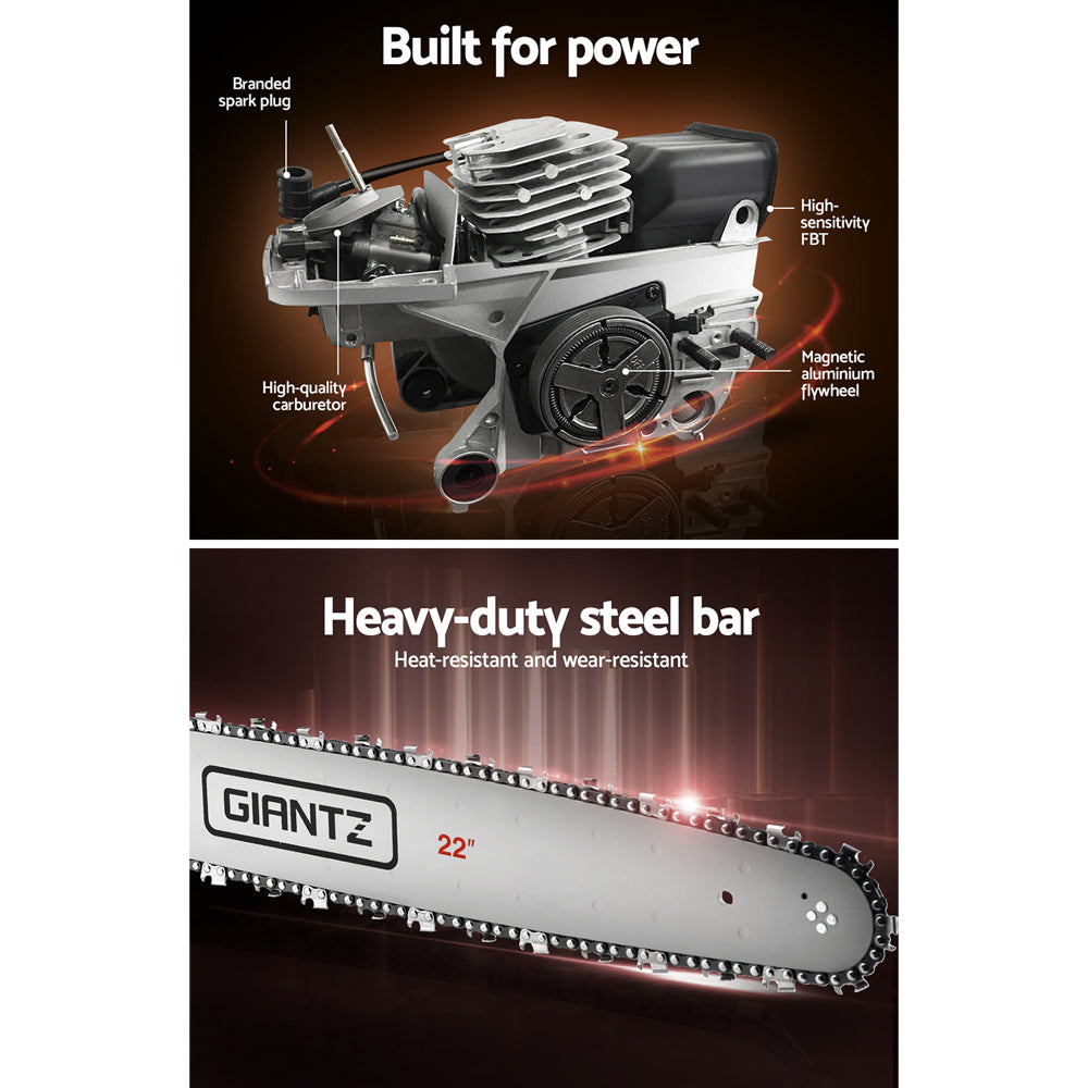 Giantz Chainsaw Petrol 58CC 22" Bar Commercial E-Start Pruning Chain Saw,Giantz Chainsaw Petrol 58CC 22" Bar CSAW-FVAT-22-N-OV-RDBK