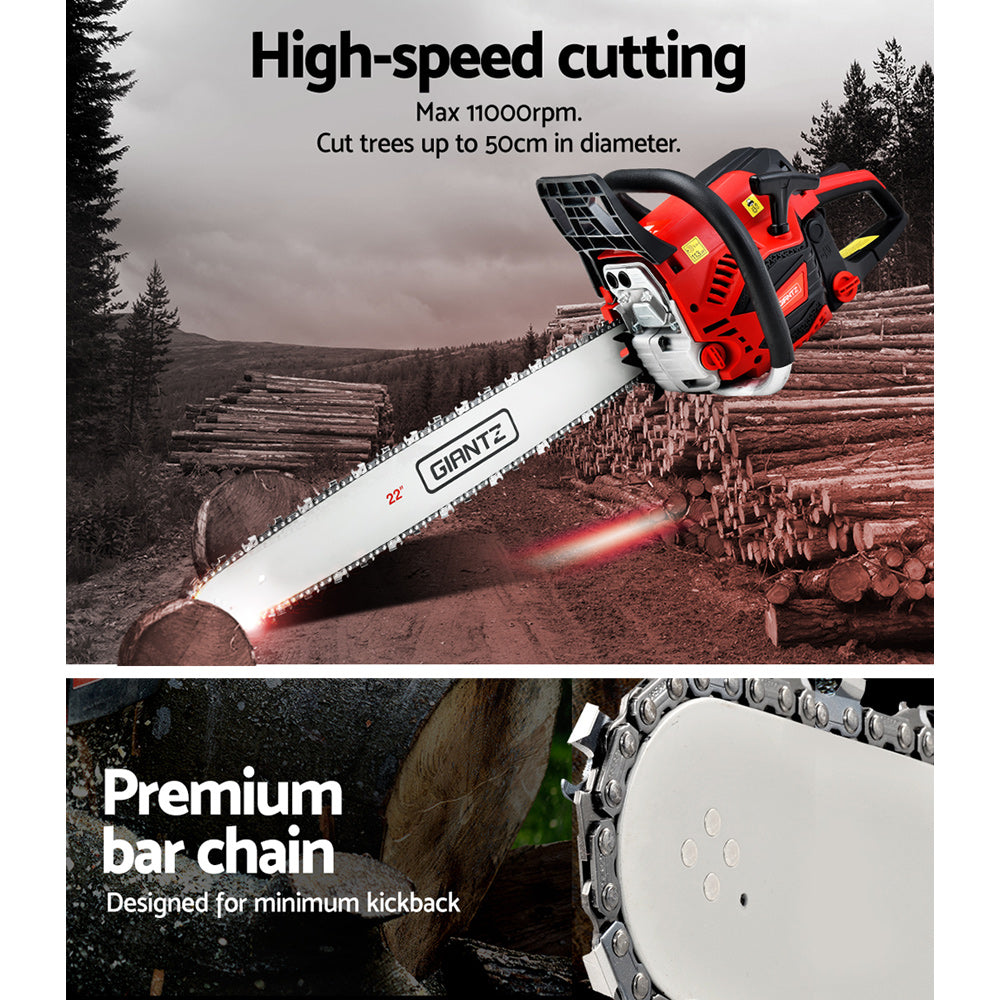 Giantz Chainsaw Petrol 58CC 22" Bar Commercial E-Start Pruning Chain Saw,Giantz Chainsaw Petrol 58CC 22" Bar CSAW-FVAT-22-N-OV-RDBK