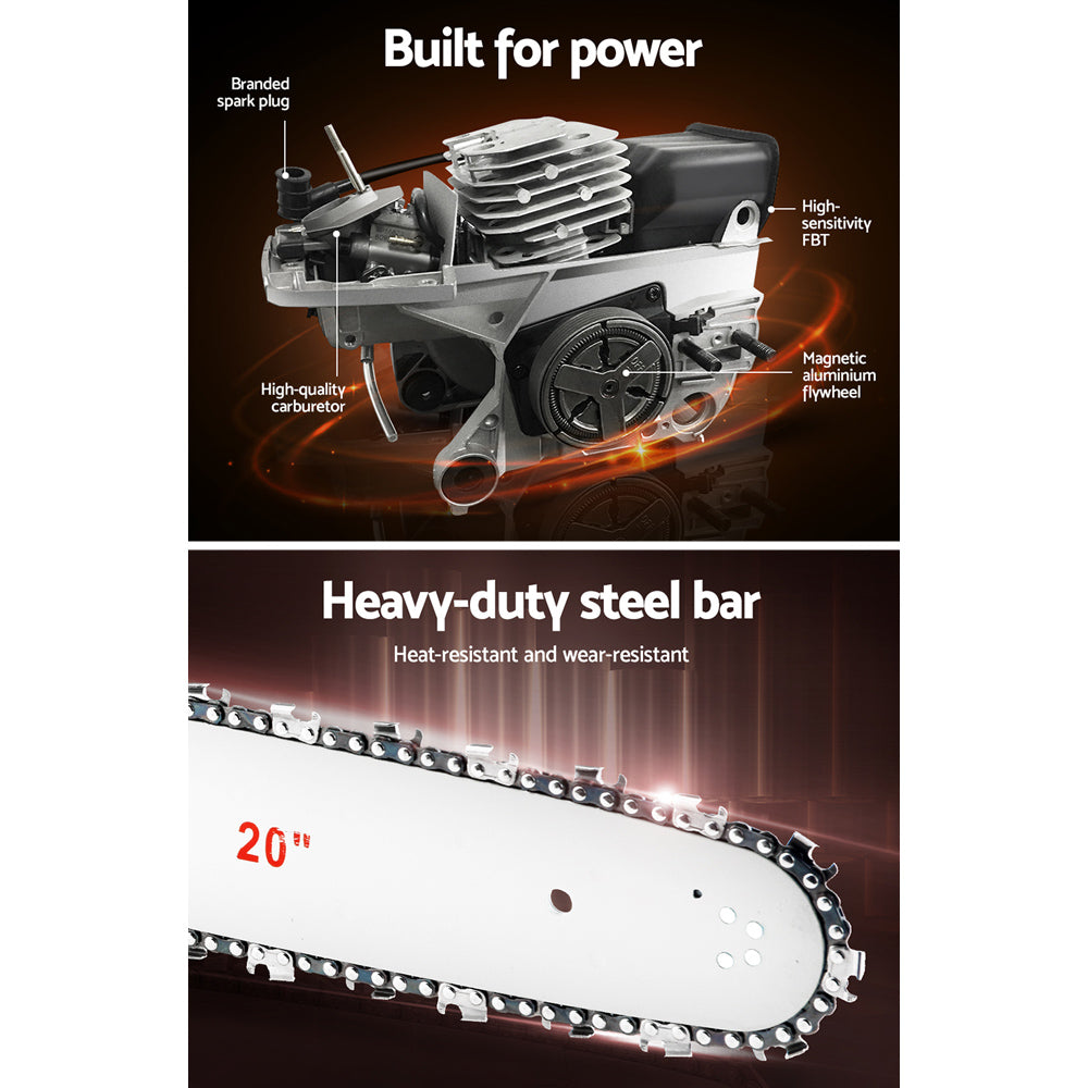 Giantz Chainsaw Petrol 52CC 20" Bar Commercial E-Start Pruning Chain Saw,Giantz Chainsaw Petrol 52CC 20" Bar CSAW-FVTO-20-N-OV-RDBK