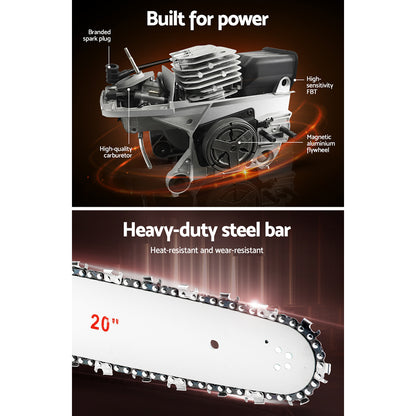 Giantz Chainsaw Petrol 52CC 20" Bar Commercial E-Start Pruning Chain Saw,Giantz Chainsaw Petrol 52CC 20" Bar CSAW-FVTO-20-N-OV-RDBK