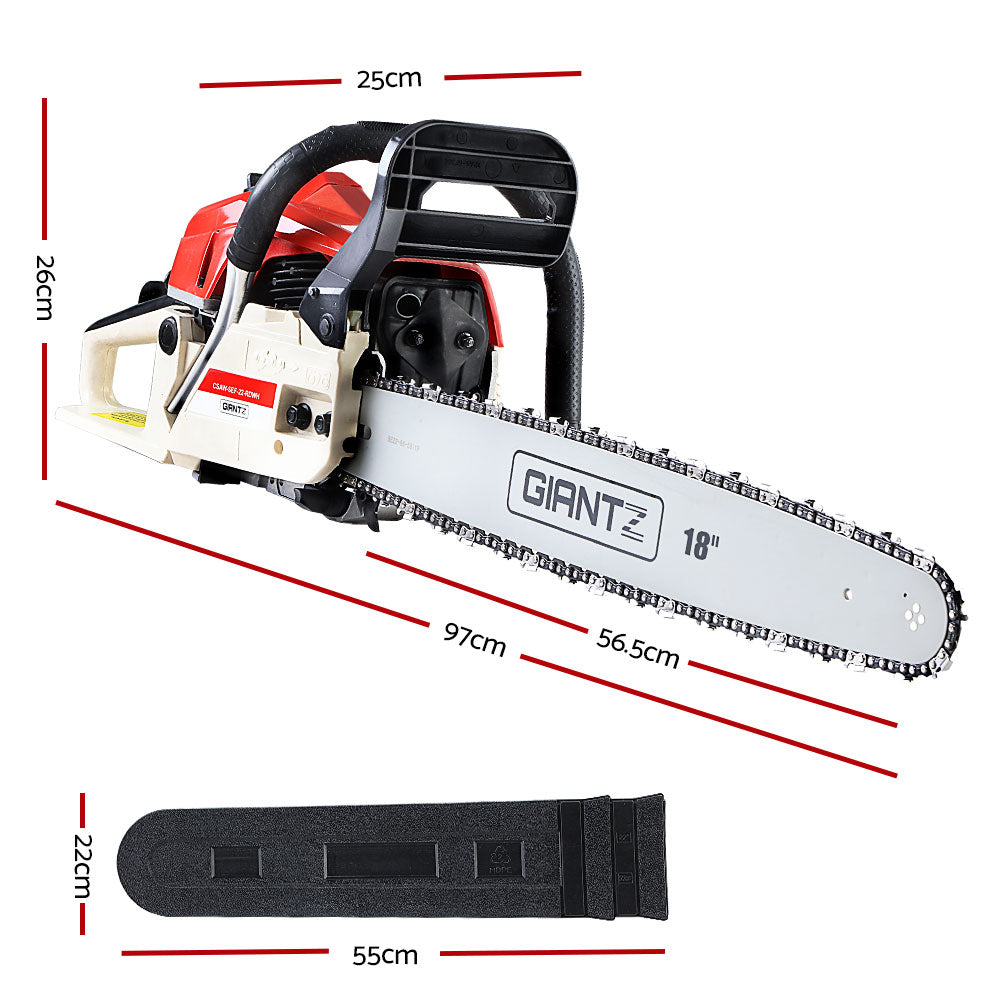 Giantz Chainsaw Petrol 45CC 18" Bar Commercial E-Start Pruning Chain Saw CSAW-SEF-22-RDWH