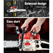Giantz Chainsaw Petrol 45CC 18" Bar Commercial E-Start Pruning Chain Saw CSAW-SEF-22-RDWH