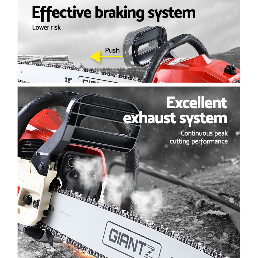 Giantz Chainsaw Petrol 45CC 18" Bar Commercial E-Start Pruning Chain Saw CSAW-SEF-22-RDWH