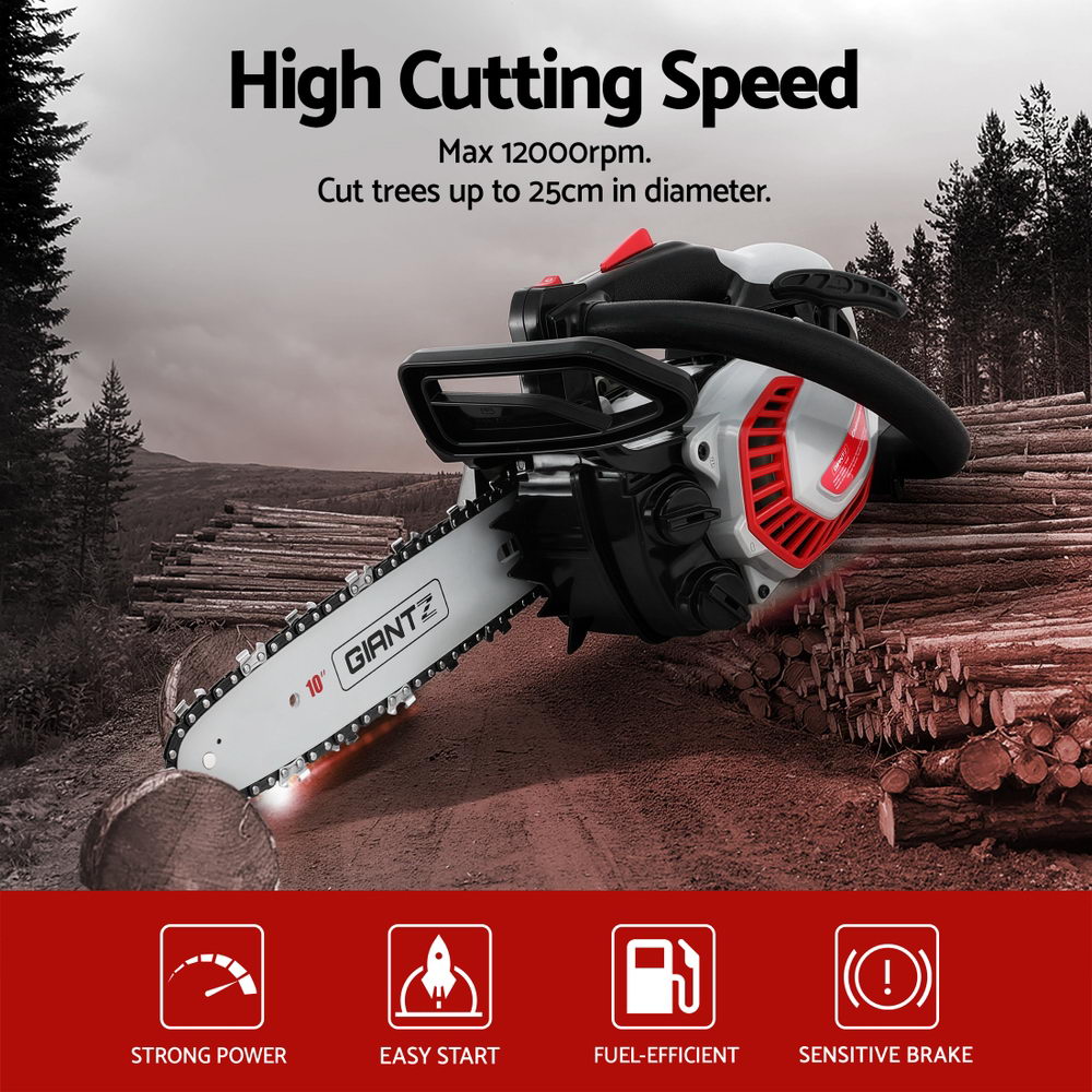 Giantz 25CC Petrol Chainsaw 10'' Bar Chain Saw Lightweight for Pruning Cutting CSAW-SEF-25CC-RDGR