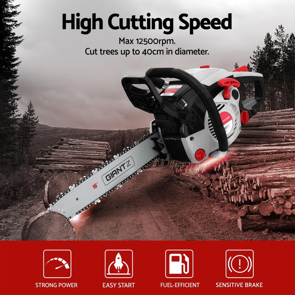 Giantz 42CC Petrol Chainsaw 16'' Bar Chain Saw Lightweight for Pruning Cutting CSAW-SEF-42CC-RDGR