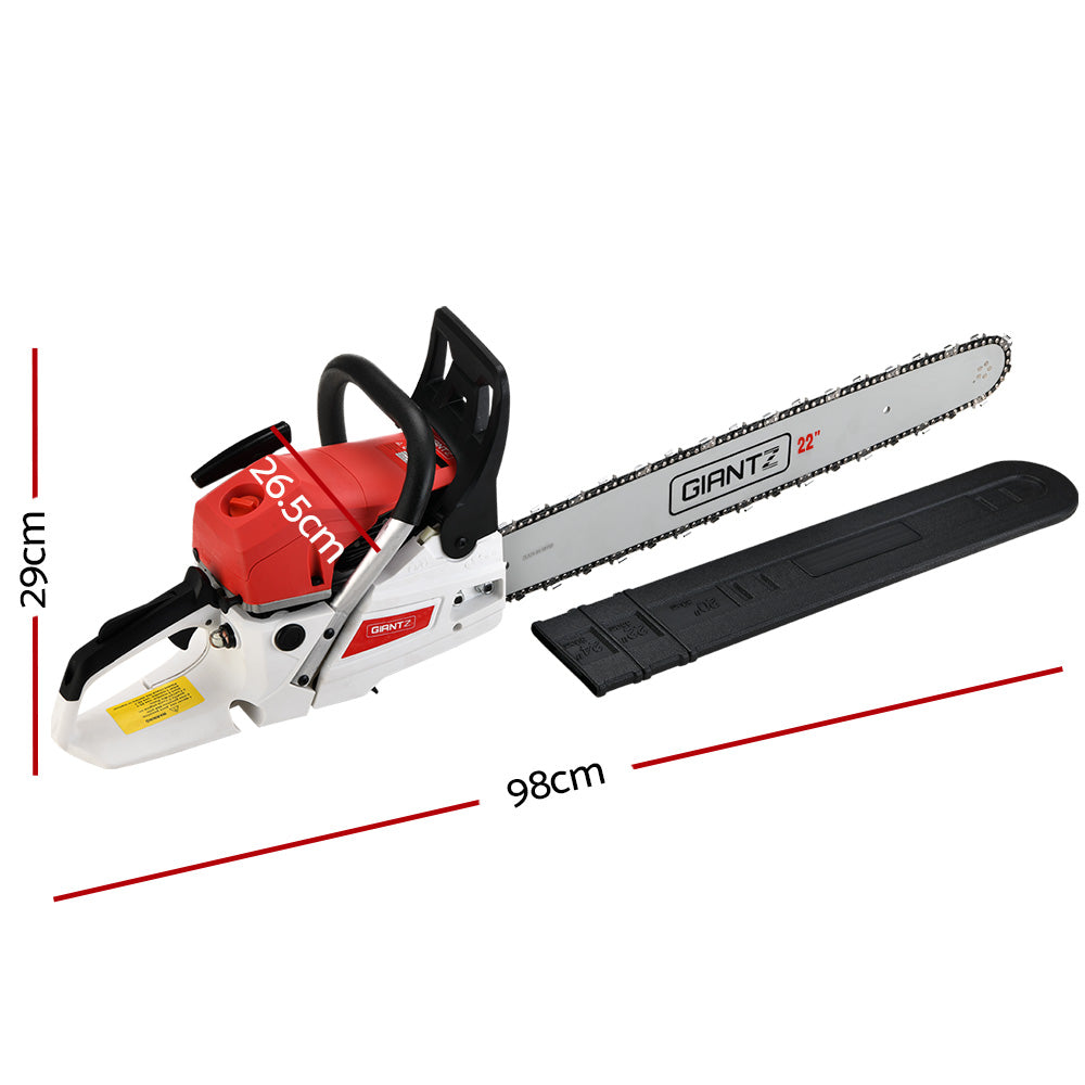 Giantz Chainsaw Petrol 62CC 22" Bar Commercial E-Start Pruning Chain Saw CSAW-SXTO-22-RDWH-2C