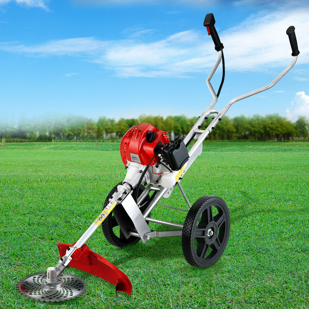Giantz 52cc Petrol Brush Cutter Whipper Saw Trimmer 2 Stroke 3-in-1 Wheel CSAW-WHEEL-SXTO-N-OV-RD