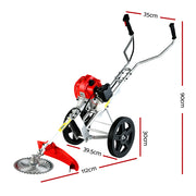 Giantz 52cc Petrol Brush Cutter Whipper Saw Trimmer 2 Stroke 3-in-1 Wheel CSAW-WHEEL-SXTO-N-OV-RD