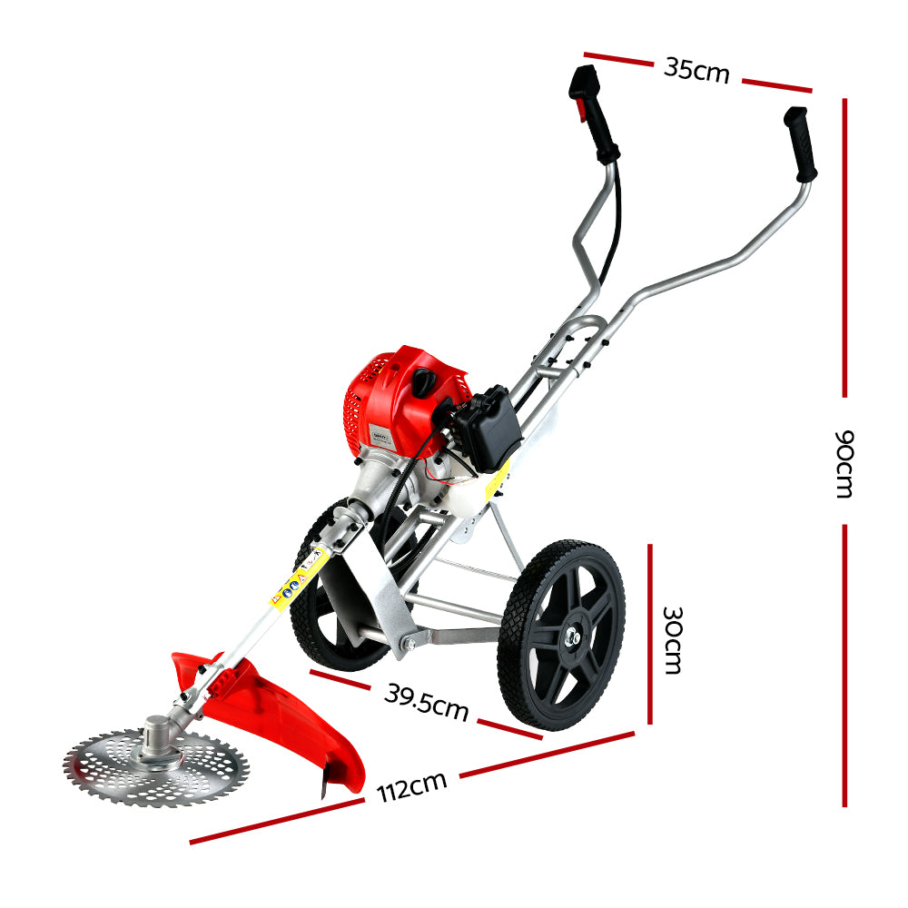 Giantz 52cc Petrol Brush Cutter Whipper Saw Trimmer 2 Stroke 3-in-1 Wheel CSAW-WHEEL-SXTO-N-OV-RD