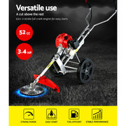 Giantz 52cc Petrol Brush Cutter Whipper Saw Trimmer 2 Stroke 3-in-1 Wheel CSAW-WHEEL-SXTO-N-OV-RD