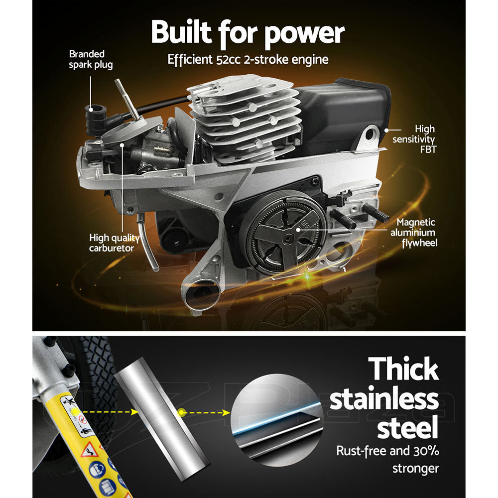 Giantz 52cc Petrol Brush Cutter Whipper Saw Trimmer 2 Stroke 3-in-1 Wheel CSAW-WHEEL-SXTO-N-OV-RD