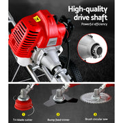 Giantz 52cc Petrol Brush Cutter Whipper Saw Trimmer 2 Stroke 3-in-1 Wheel CSAW-WHEEL-SXTO-N-OV-RD