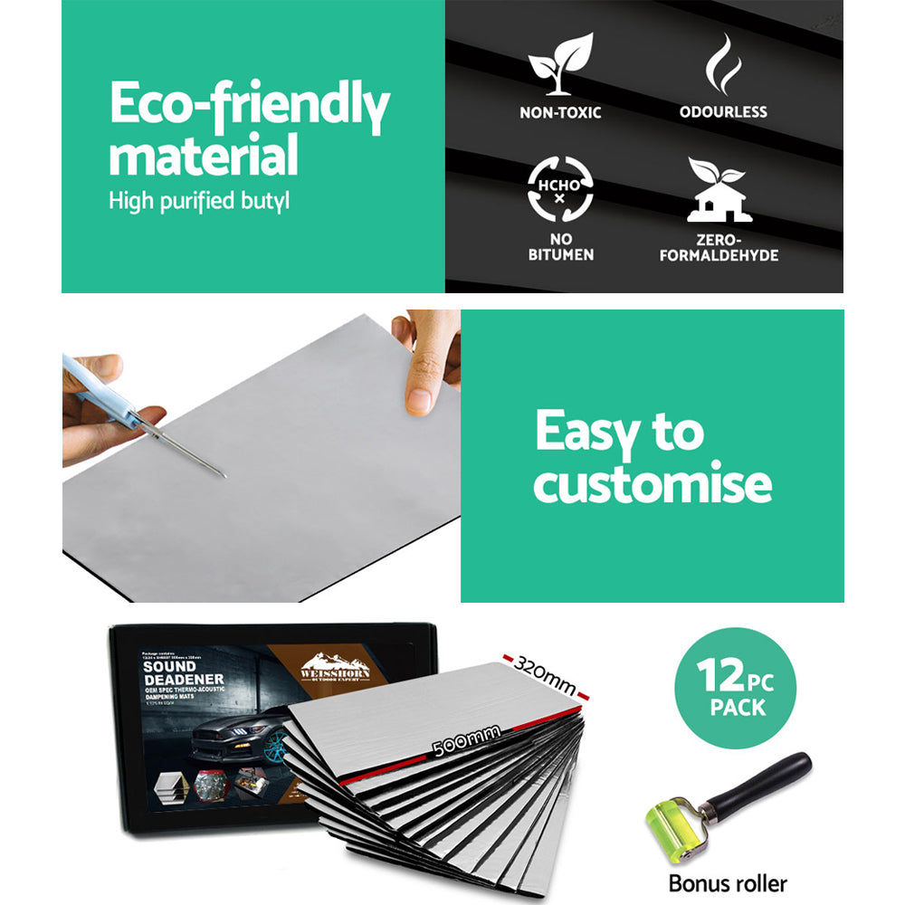 Weisshorn Butyl Car Sound Deadener Mat Heat Insulation Sound Deadening 32CM X 50CM X 12pcs CSD-2MM-FLAT-5032