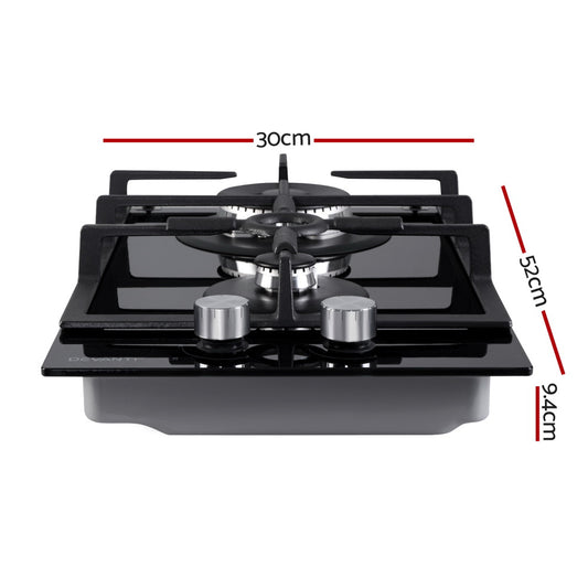 Devanti Gas Cooktop 30cm 2 Burner Black CT-GAS-2B-BK