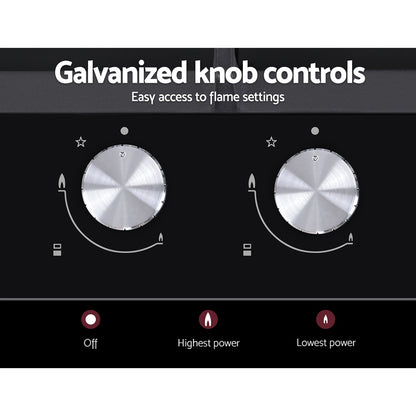 Devanti Gas Cooktop 30cm 2 Burner Black CT-GAS-2B-BK
