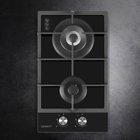 Devanti Gas Cooktop 30cm 2 Burner Black CT-GAS-2B-BK