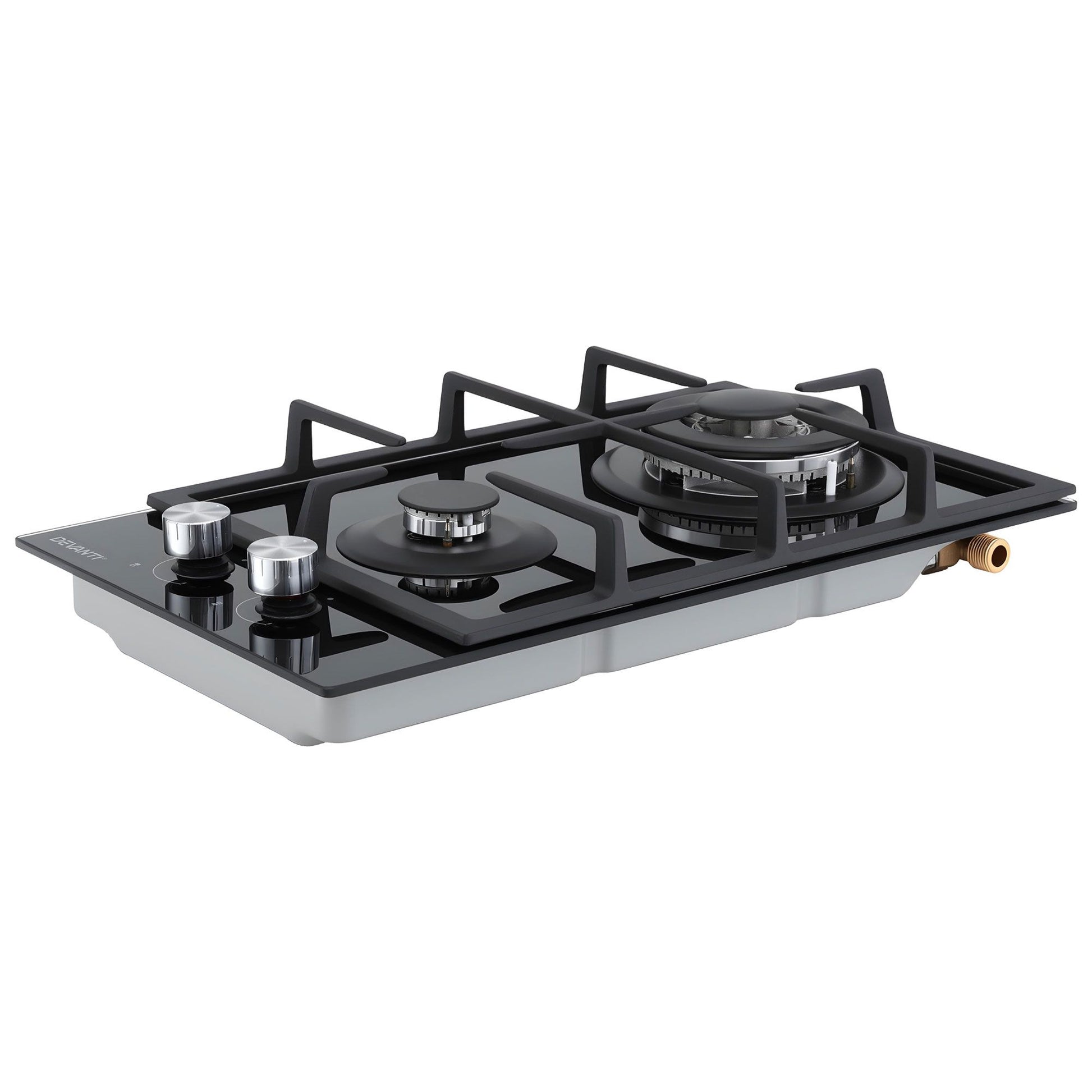 Devanti Gas Cooktop 30cm 2 Burner Built-in Stove Glass Cook Top NG LPG Wok Burner CT-GAS-2B-C-BK