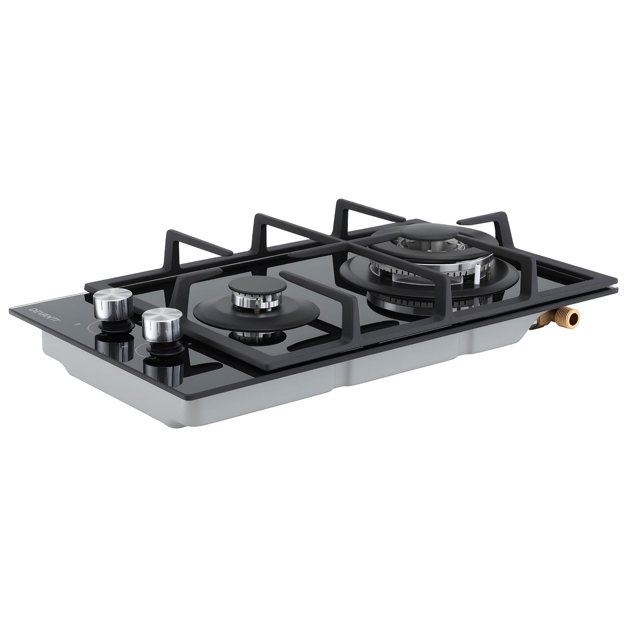 Devanti Gas Cooktop 30cm 2 Burner Built-in Stove Glass Cook Top NG LPG Wok Burner CT-GAS-2B-C-BK
