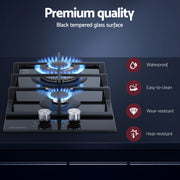 Devanti Gas Cooktop 30cm 2 Burner Built-in Stove Glass Cook Top NG LPG Wok Burner CT-GAS-2B-C-BK