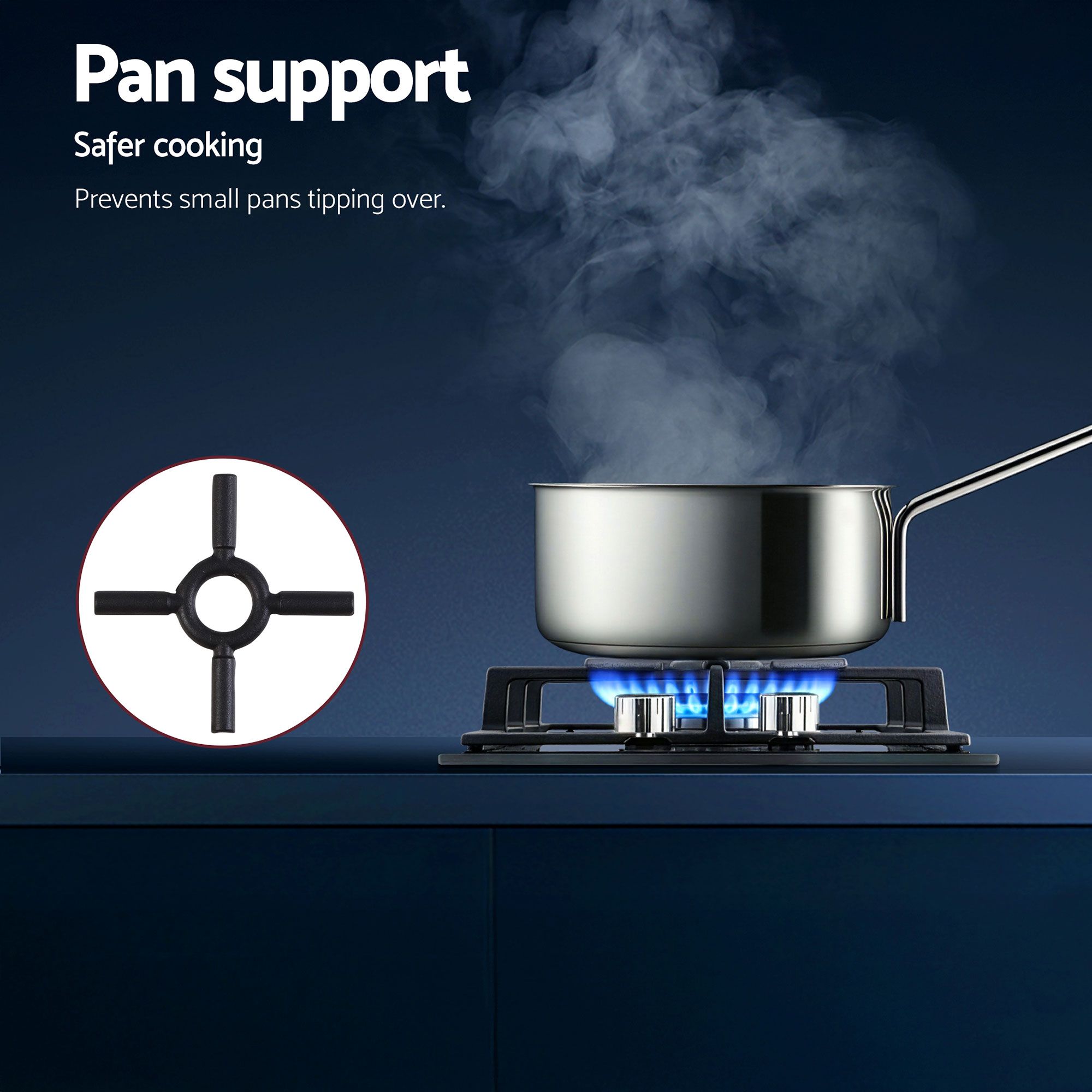 Devanti Gas Cooktop 30cm 2 Burner Built-in Stove Glass Cook Top NG LPG Wok Burner CT-GAS-2B-C-BK