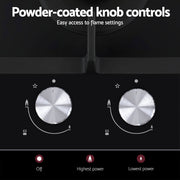 Devanti Gas Cooktop 30cm 2 Burner Built-in Stove Glass Cook Top NG LPG Wok Burner CT-GAS-2B-C-BK