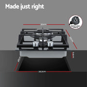 Devanti Gas Cooktop 30cm 2 Burner Built-in Stove Glass Cook Top NG LPG Wok Burner CT-GAS-2B-C-BK