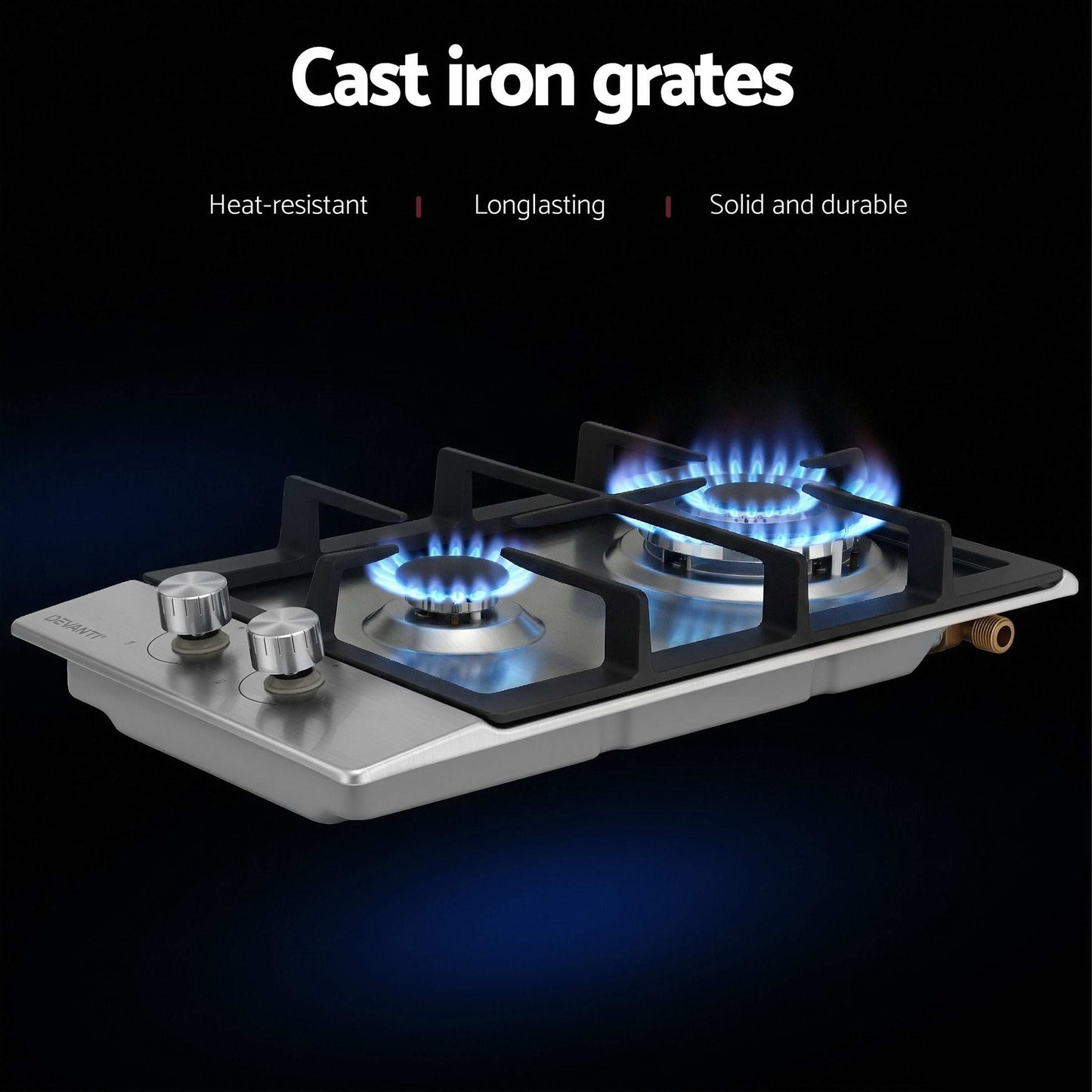 Devanti Gas Cooktop 30cm 2 Burner Silver CT-GAS-2B-C-SS