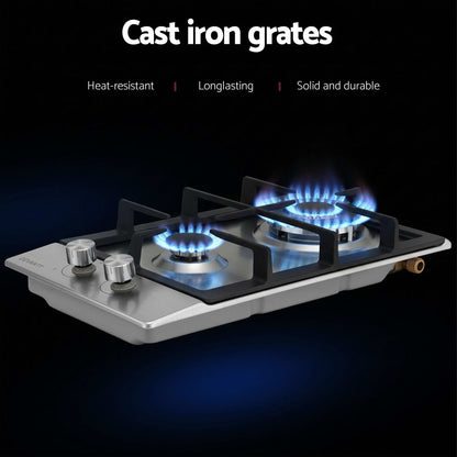 Devanti Gas Cooktop 30cm 2 Burner Silver CT-GAS-2B-C-SS