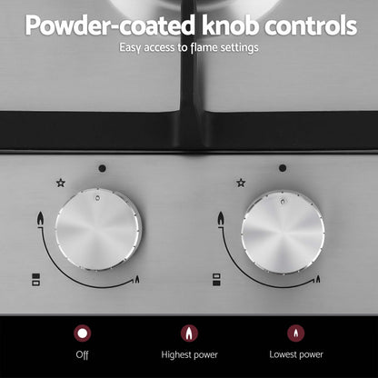 Devanti Gas Cooktop 30cm 2 Burner Silver CT-GAS-2B-C-SS