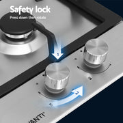 Devanti Gas Cooktop 30cm 2 Burner Silver