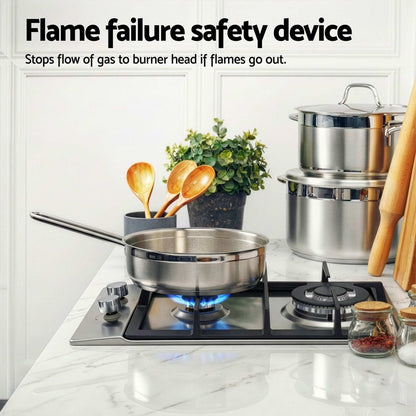 Devanti Gas Cooktop 30cm 2 Burner Silver CT-GAS-2B-C-SS