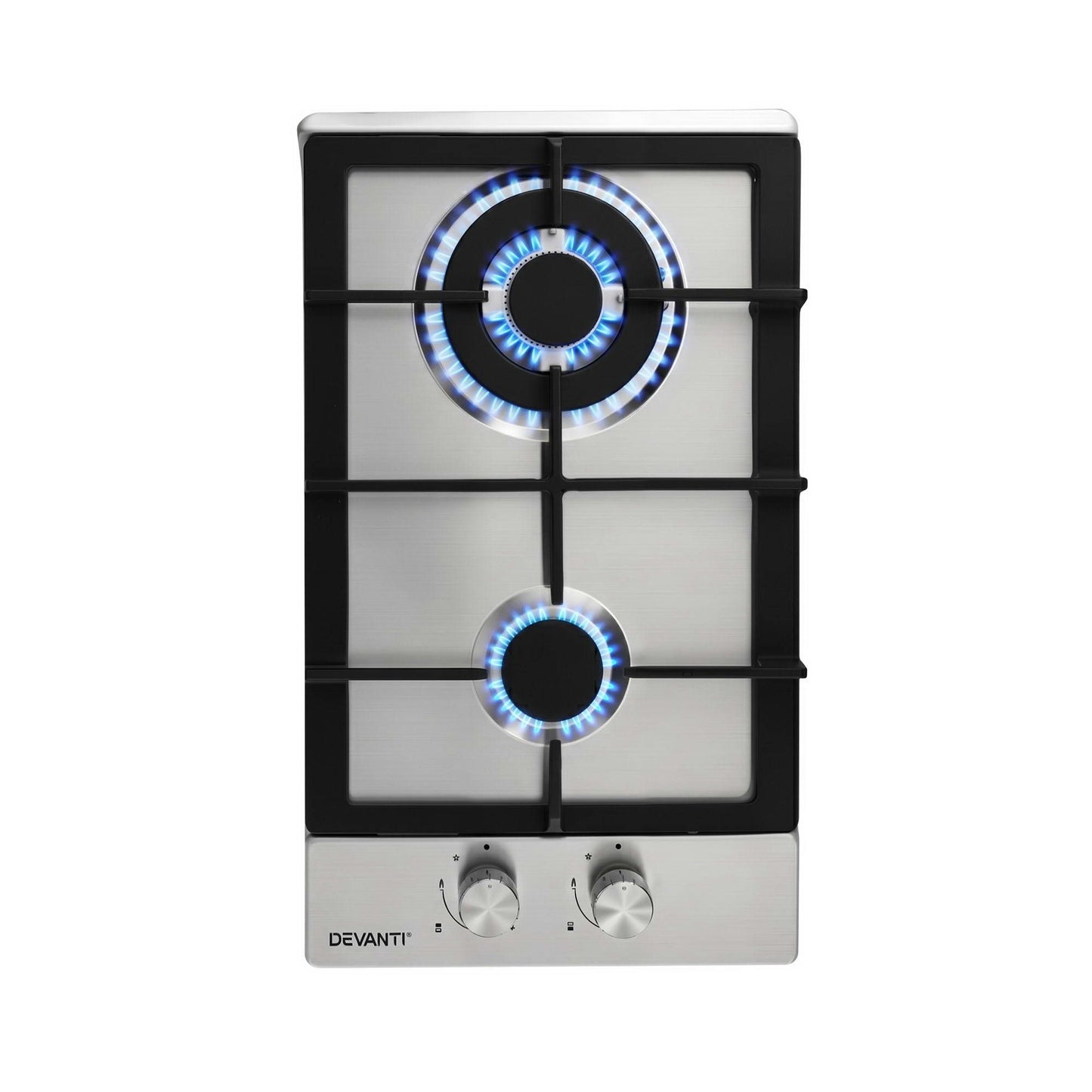 Devanti Gas Cooktop 30cm 2 Burner Silver CT-GAS-2B-C-SS