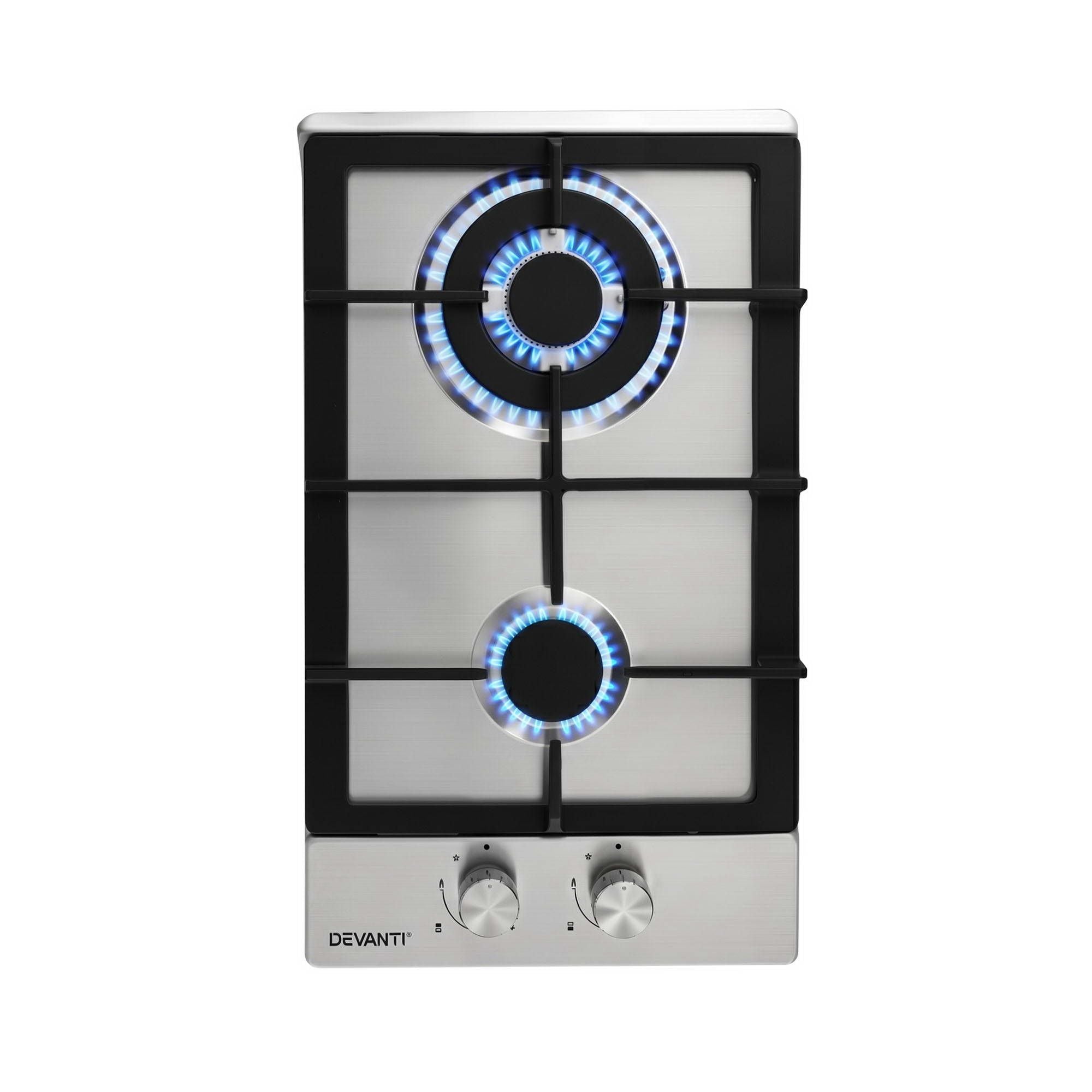 Devanti Gas Cooktop 30cm 2 Burner Silver