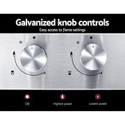 Devanti Gas Cooktop 30cm 2 Burner Silvir CT-GAS-2B-SS