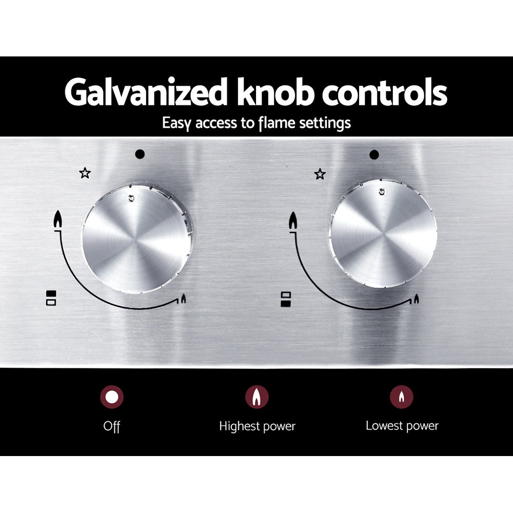 Devanti Gas Cooktop 30cm 2 Burner Silvir CT-GAS-2B-SS