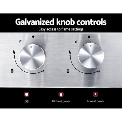 Devanti Gas Cooktop 30cm 2 Burner Silvir CT-GAS-2B-SS