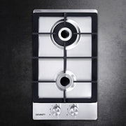 Devanti Gas Cooktop 30cm 2 Burner Silvir CT-GAS-2B-SS