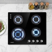 Devanti Gas Cooktop 60cm 4 Burner Black CT-GAS-4BTB-BK