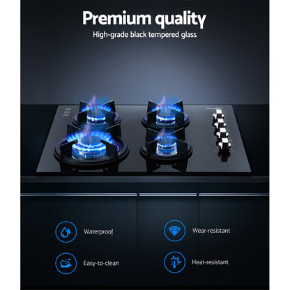 Devanti Gas Cooktop 60cm Stove Hob Black CT-GAS-4SDB-BK