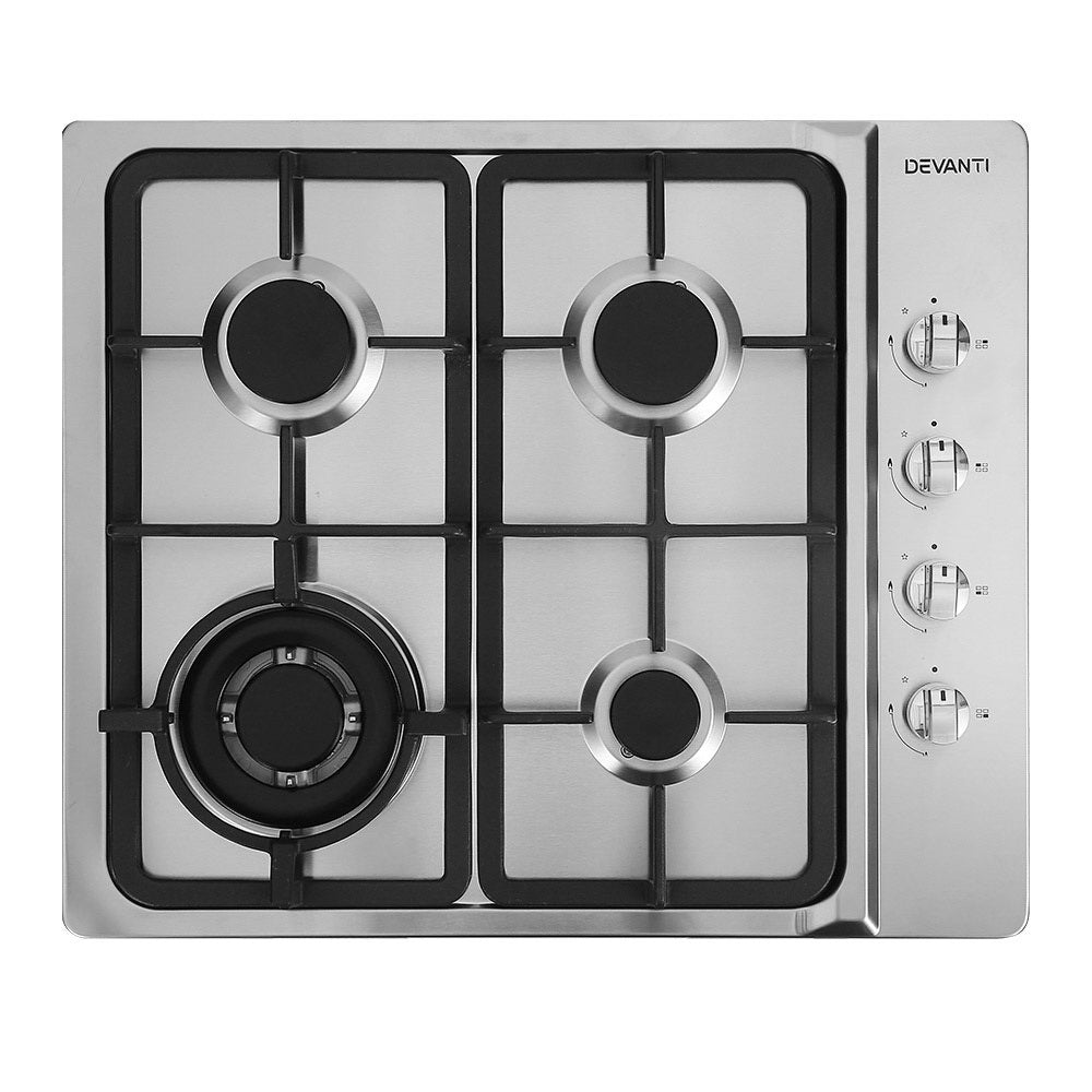 Devanti Gas Cooktop 60cm Stove Hob Silvir CT-GAS-4SDB-SS