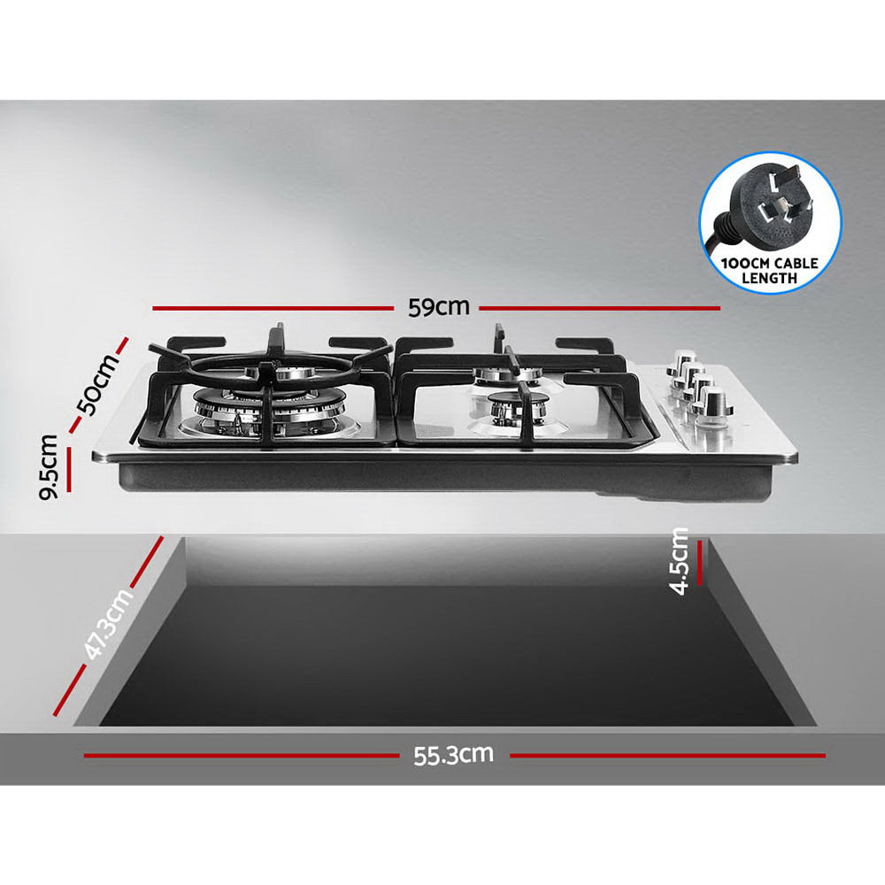 Devanti Gas Cooktop 60cm Stove Hob Silvir CT-GAS-4SDB-SS