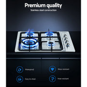Devanti Gas Cooktop 60cm Stove Hob Silvir CT-GAS-4SDB-SS