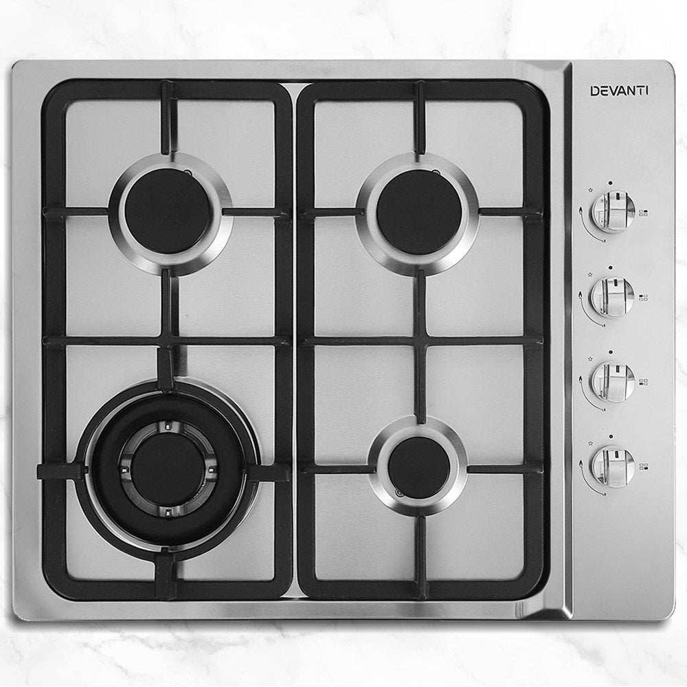 Devanti Gas Cooktop 60cm Stove Hob Silvir CT-GAS-4SDB-SS