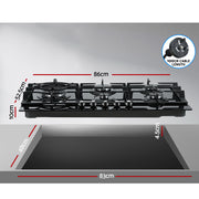 Devanti Gas Cooktop 90cm 5 Burner Black CT-GAS-5B-BK