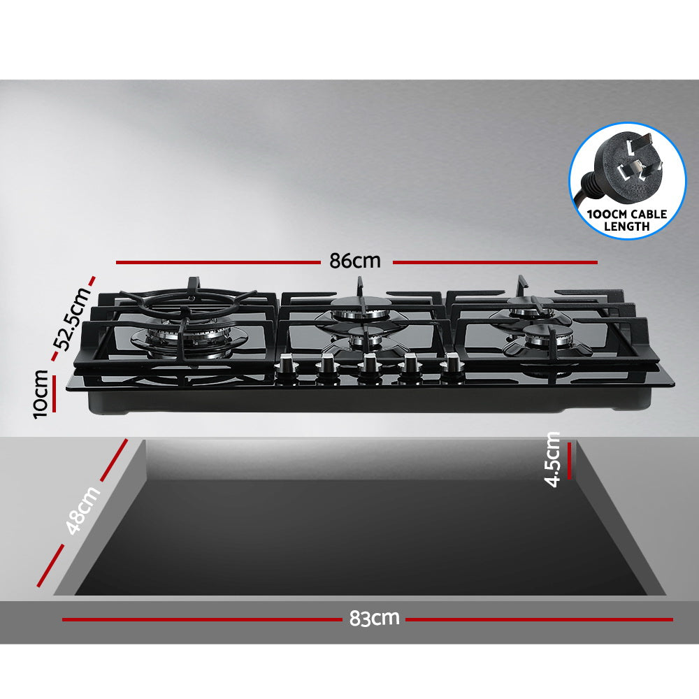 Devanti Gas Cooktop 90cm 5 Burner Black CT-GAS-5B-BK