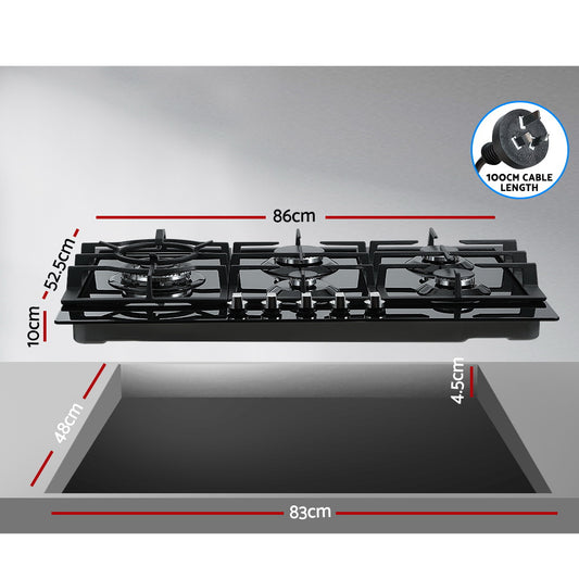 Devanti Gas Cooktop 90cm 5 Burner Black CT-GAS-5B-BK