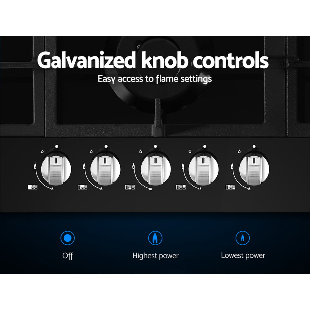 Devanti Gas Cooktop 90cm 5 Burner Black CT-GAS-5B-BK